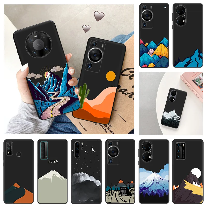 Ultra Thin Soft Case For Huawei P40 P30 Lite P20 Pro P Smart Moto G200 G30 G31 One Fusion Mountain Volcano dune Black Back Cover