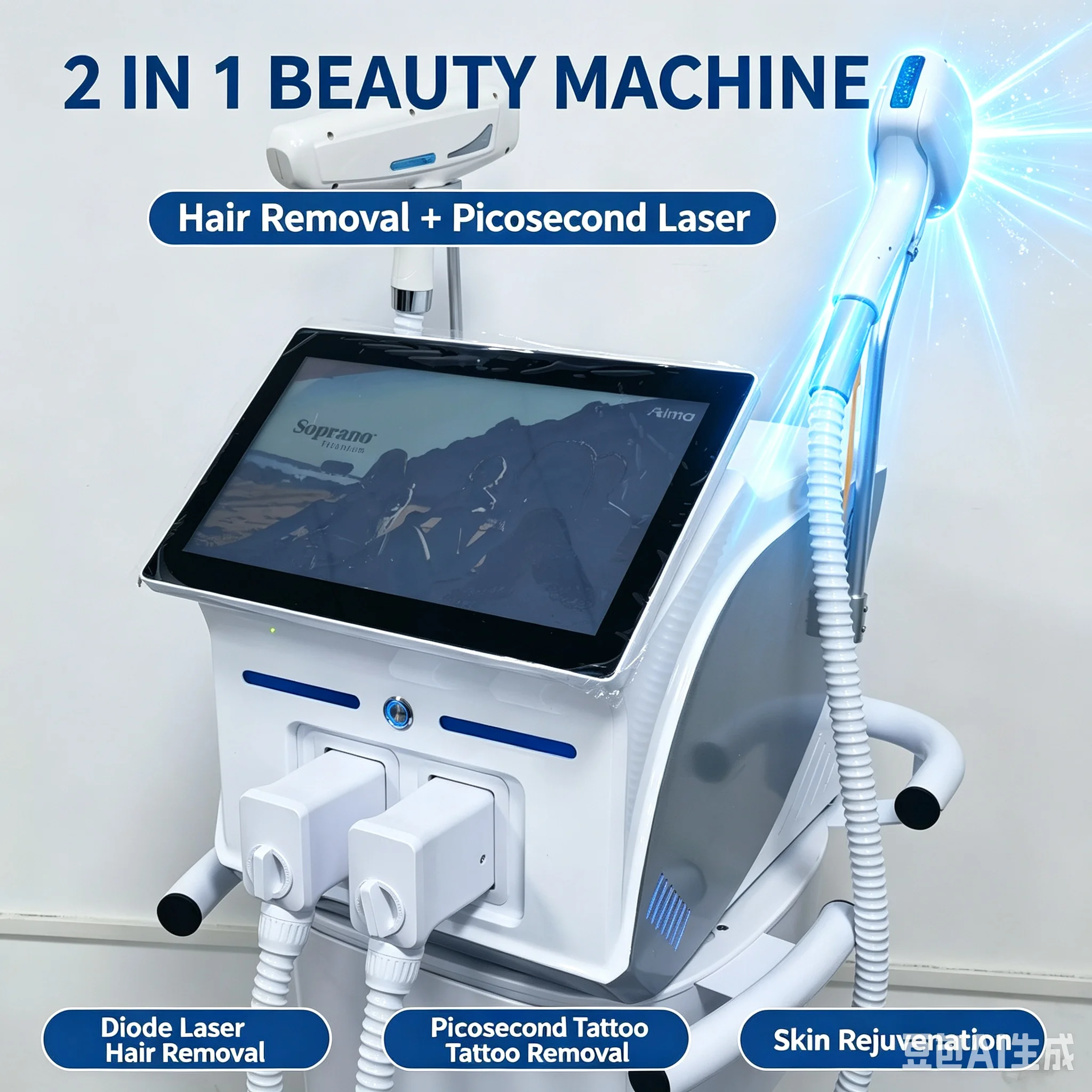 2 IN 1 NEW Ice Titanium Diode Laser Hair Removal Machine ND:YAG Picosecond Tattoo Removal Machine 4000w