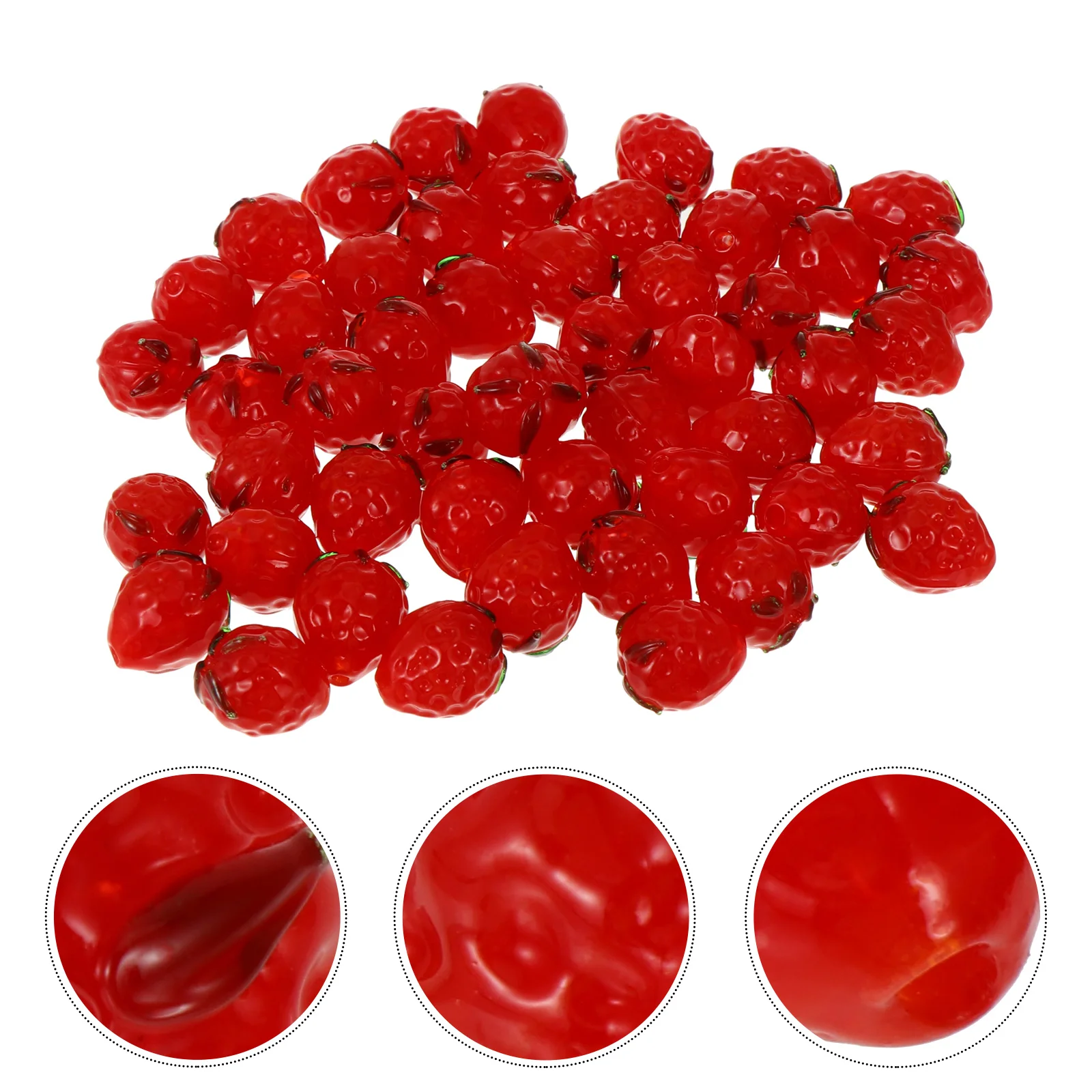 

50 Pcs Key Chain Strawberry Loose Beads Beading Holder with Lanyard Rice Card Glass DIY Supplies