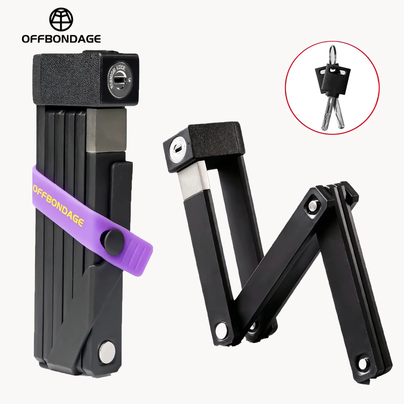 Candado Plegable para Bicicleta OFFBONDAGE, con Llave, Alta Seguridad Antirrobo, Cadena Resistente, Cable y Candado, para Motocicleta, Bicicleta de Montaña y Carretera