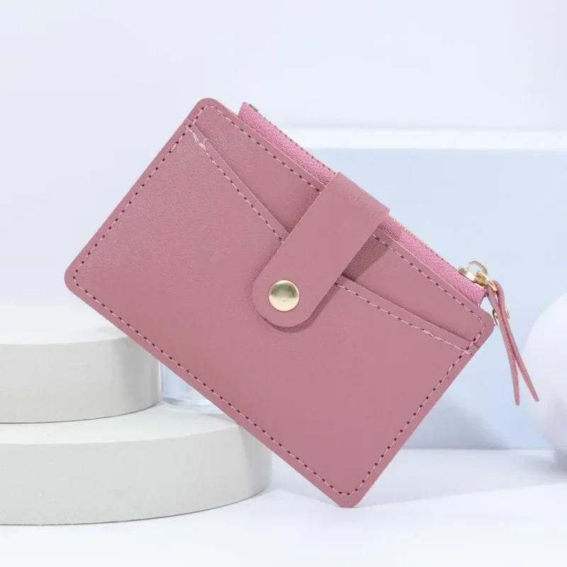 Cartera pequeña de cuero para mujer, cartera delgada de alta calidad, tarjetero de crédito, estuche para tarjetas de identificación, Mini monedero de bolsillo con broche