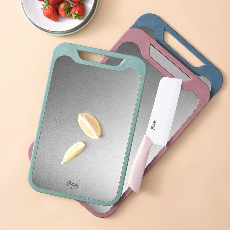  1pc Cutting Board Two Sides Of Stainless Steel and Plastic Dual-purpose Multifunctional Cut Vegetables and Meat Chopping Boar