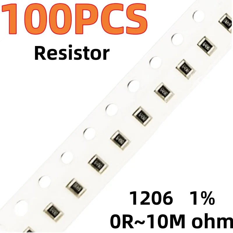 100PCS 1206 Resistor 1% SMD  0r ~ 10m 1/2w 0 1 10 100 150 220 ohm 1k 330 k 10k 2.2k 0r 1r 10r 100r 150r 220r 330r 470k 820K