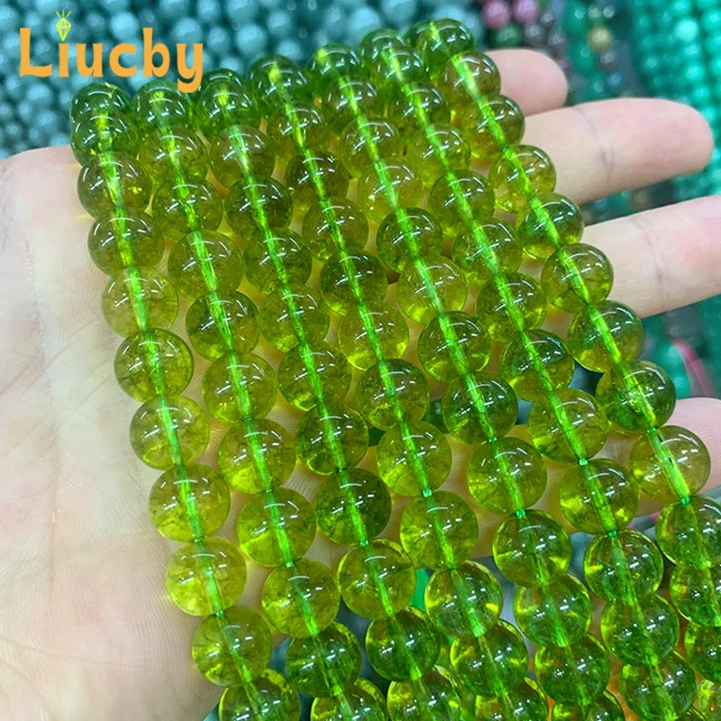 Grüner Kristallquarz, natürliche, glatte Perlen für die Schmuckherstellung, zum Selbermachen, glänzend, schillernd, zum Basteln von Halsketten, 15 Zoll, Strang, 6/8/10/12 mm. – Detail 6