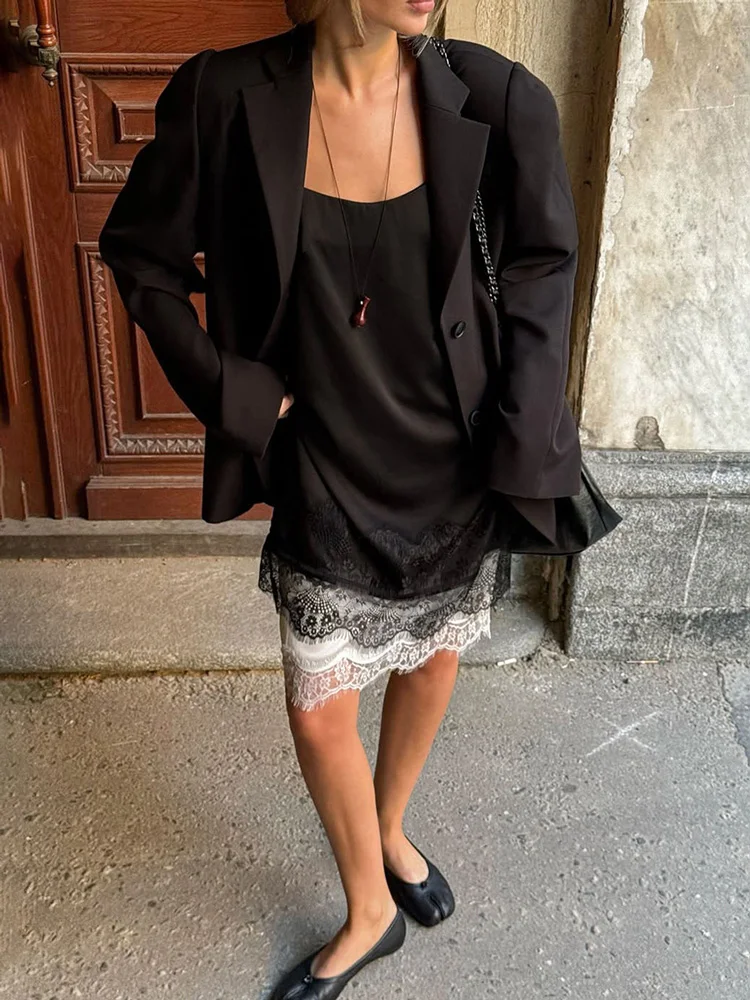 

Tossy Black Lace Fashion Mini Dress For Women Backless Slim Patchwork Summer 2025 New Solid Commute Dress Female Spaghetti Dress