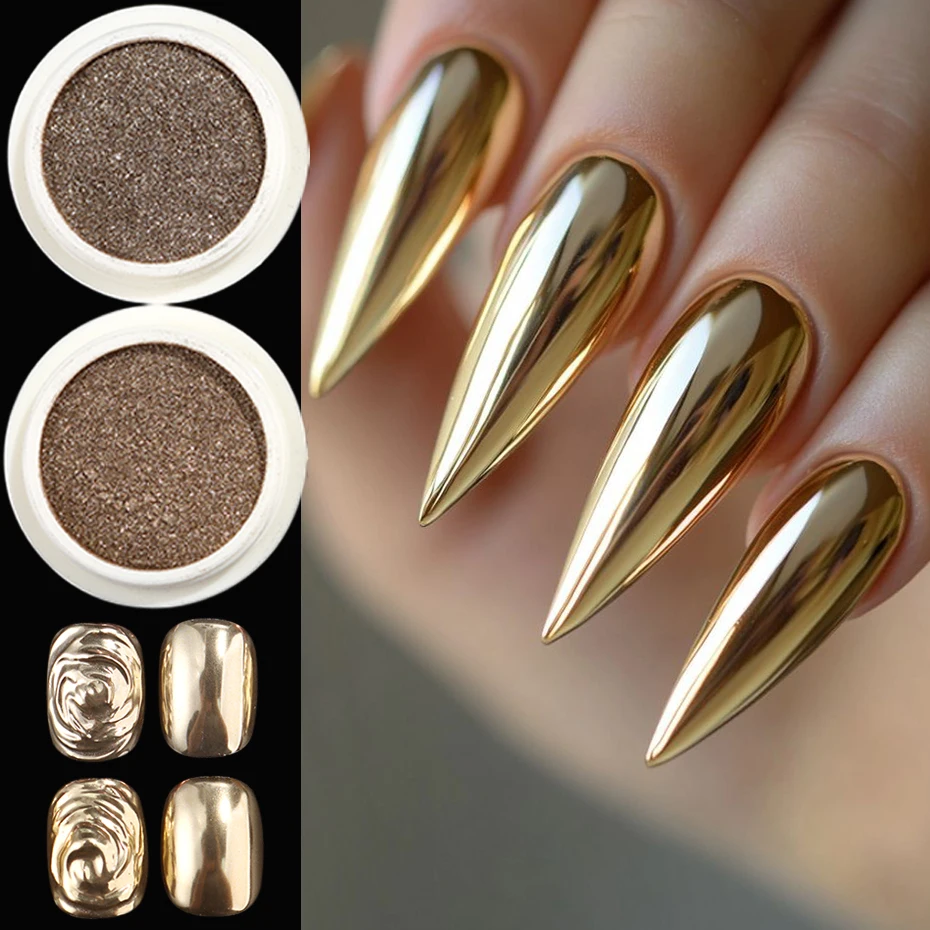 6 Colors Gold Pink Metallic Powder for Nail Mirror Effect Champagne Gold Sequins for Nails Autumn Winter Chrome Nail Art Supplie