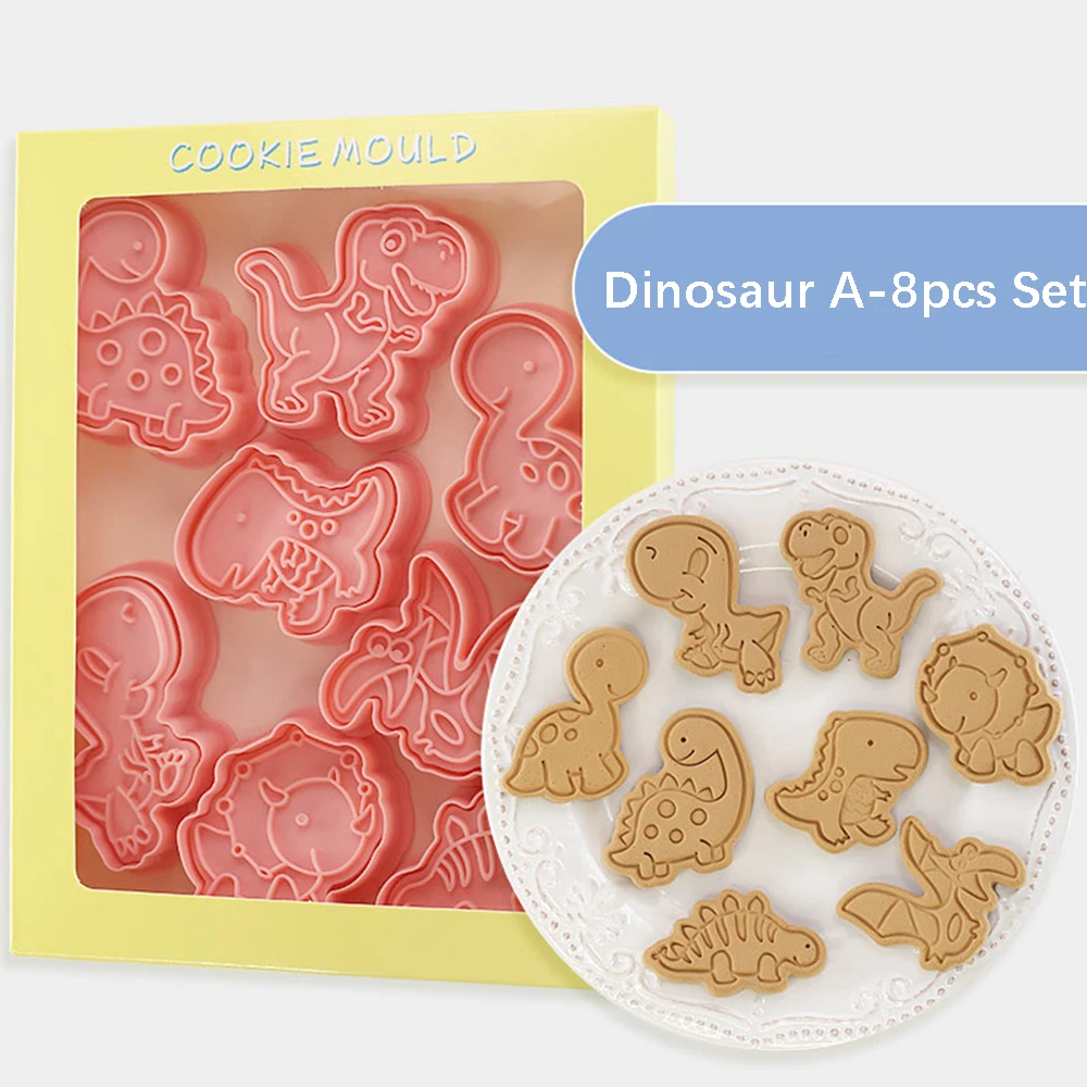 8Pcs Dschungel Safari Cookie Cutter Keks Backform Dinosaurier Hund Katze Bär Foreset Tiere Backen Cookie Werkzeug Kind Geburtstag party – Detail 1