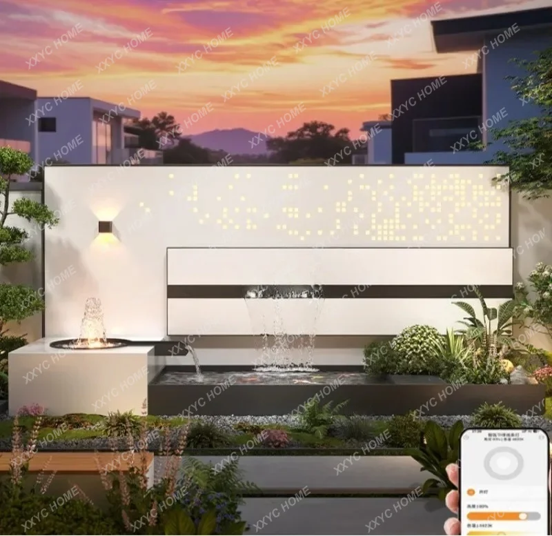 L Stainless Steel Garden Water Curtain Wall -Recirculating Flowing Water Feature with Outdoor  Metal Fish Pond for Landscaping