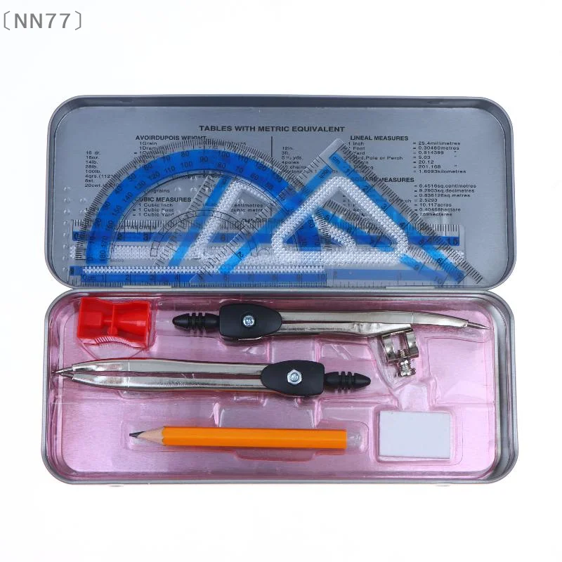 〔NN77〕9Pcs Math Drawing Compass Kit Triangle Ruler Set Kawaii Stationery For Student Geometry〔W7〕