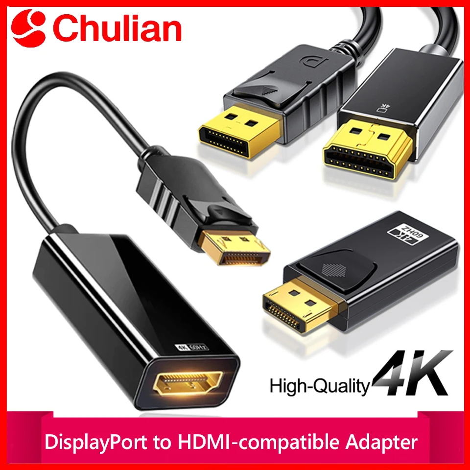 4K DisplayPort to HDMI-compatible Adapter Connector DP Male to HDTV Female Converter Vidio Audio Switcher Cable for PC TV Laptop
