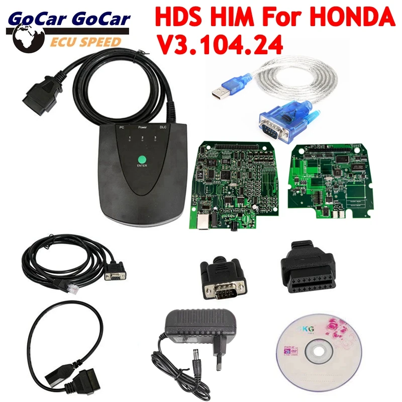 

Для Honda HDS Tool HIM Профессиональный диагностический инструмент V3.104.24 Для Honda HDS Новейший двухплатный сканер USB к RS232 OBD2