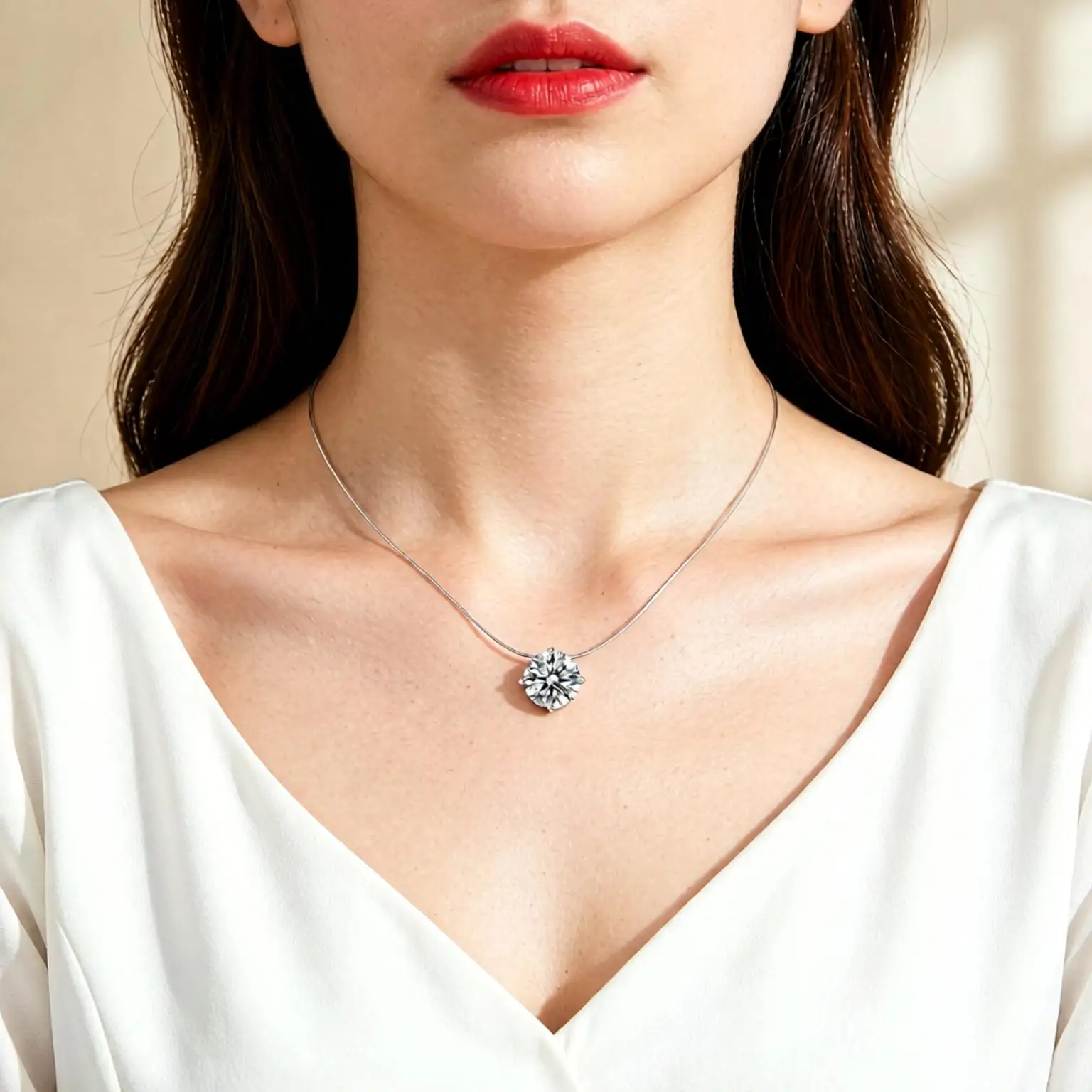 Classical 925 Sterling Silver 4 Claws Crystal Zircon Fish Line Necklaces for Women Girls Anniversary Party Fashion Jewelry Gift
