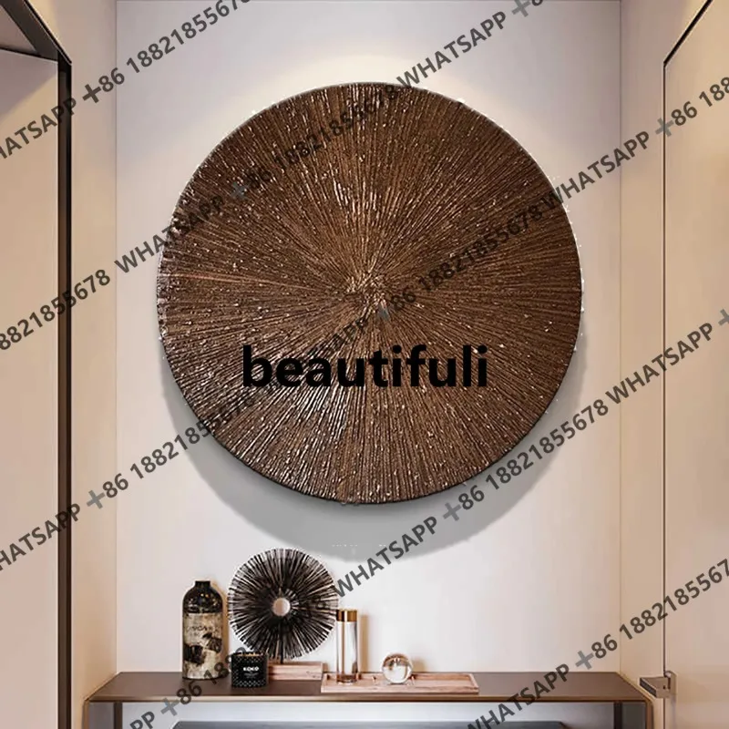 

H Wabi Sabi Chinese antique style living room sofa wall decoration painting dining room entrance cabinet hand-painted round mura