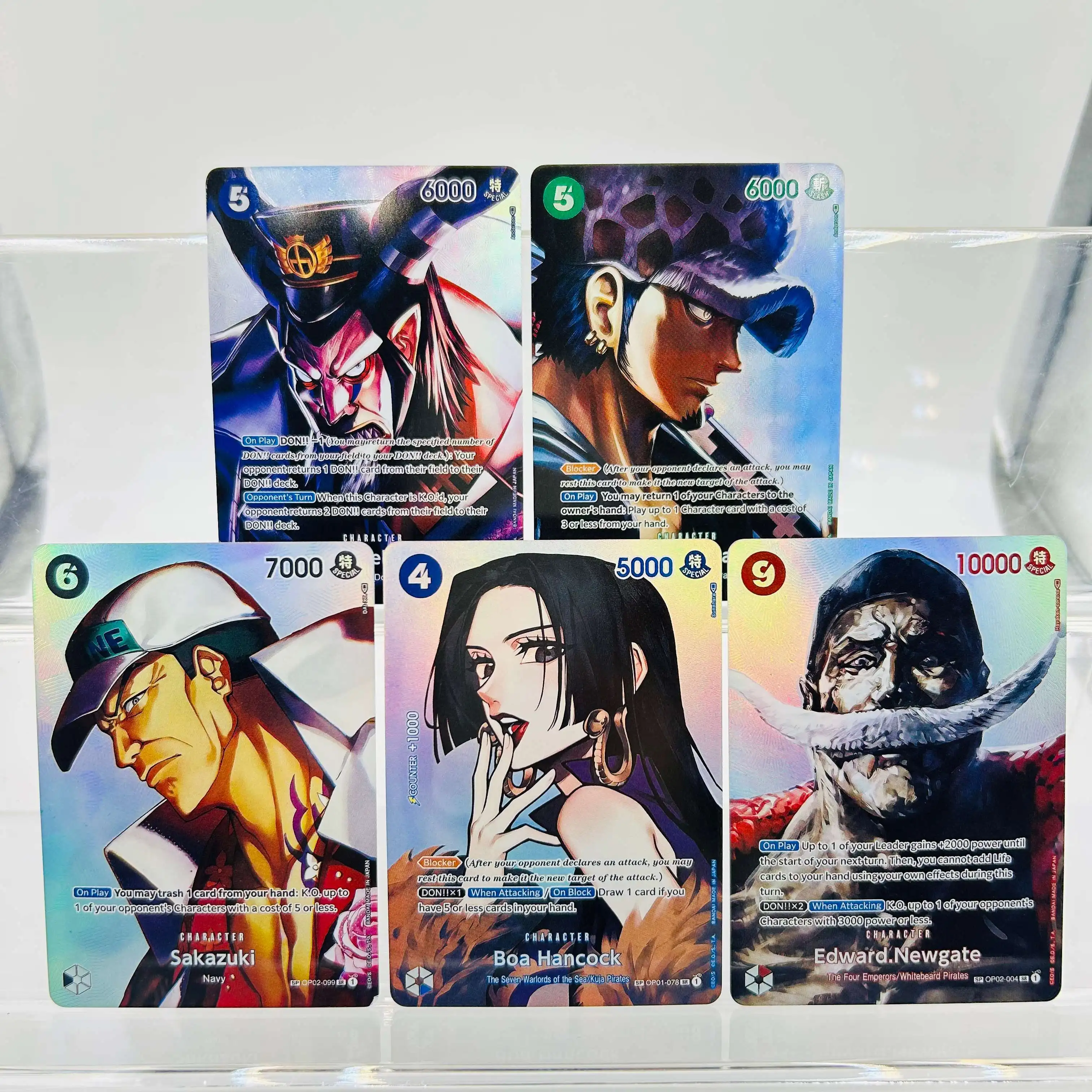 

One Piece 5pcs Set Magellan Law Sakazuki Hancock Whitebeard DIY Foil Texture Premium Anime Collection Card