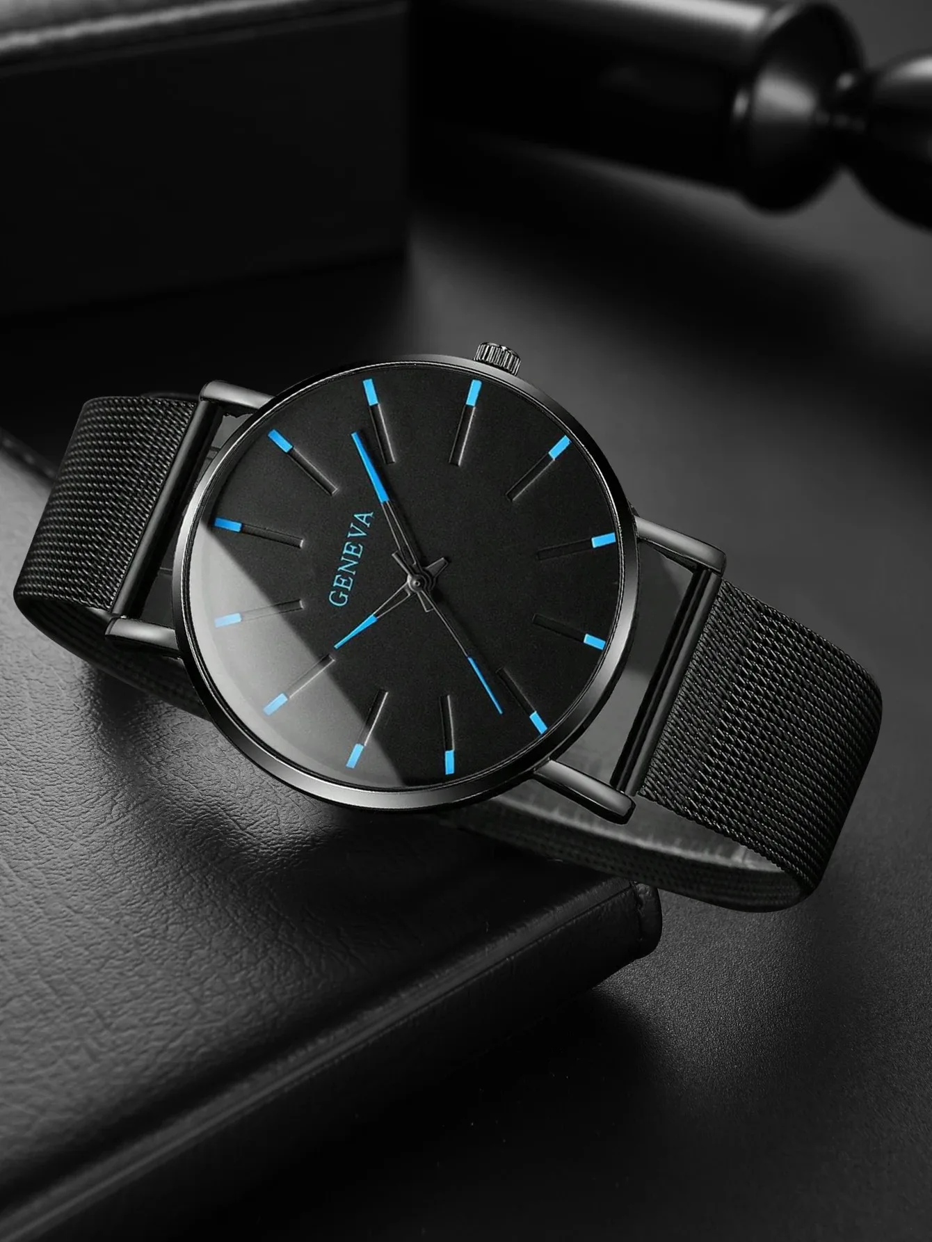 5PCS Set Mens Fashion Ultra Thin Watches Men Business Casual Quartz Wrist Watch Luxury Black Stainless Steel Mesh Belt Watch