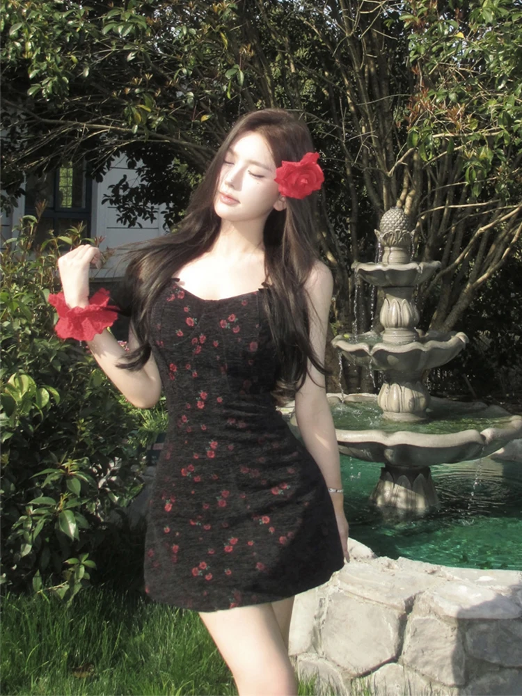 

Сексуальная юбка трапециевидной формы с цветочным принтом в стиле ретро, женская утягивающая юбка трапециевидной формы с высокой талией, корейская повседневная летняя юбка Dr