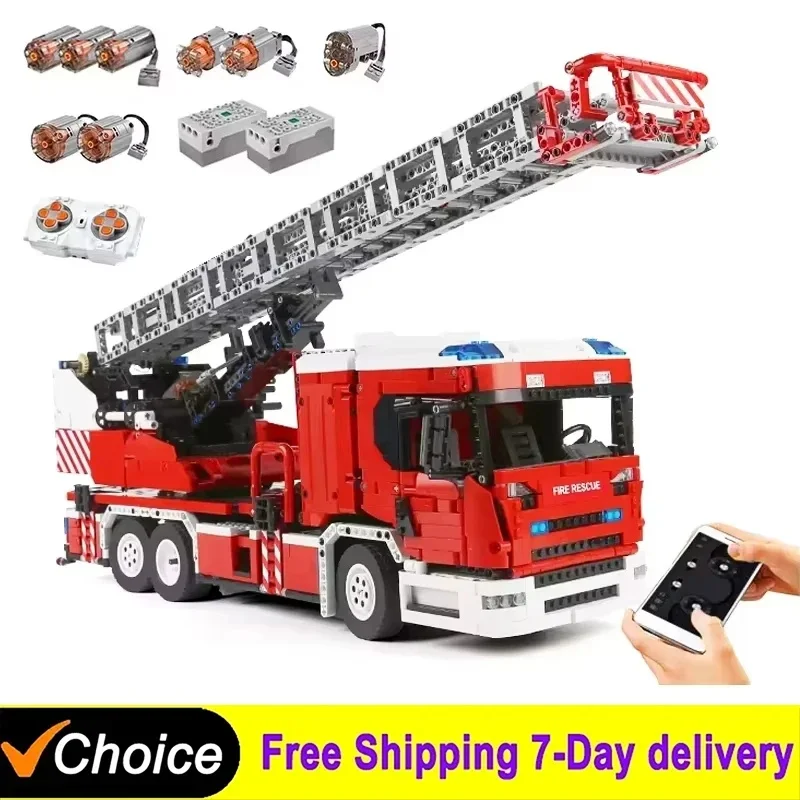MOULD KING MOC The APP RC Motorized Fire Ladder Truck Kits Model Building Blocks Bricks Puzzle Toy Christmas Gift For Kids 17022