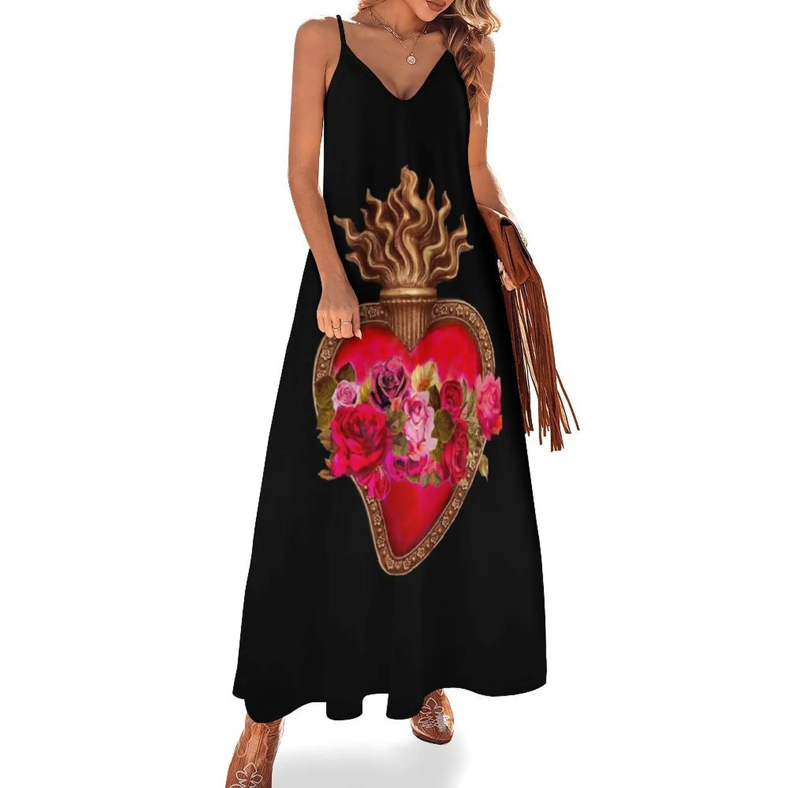 

Red Immaculate Heart - Sacred Heart Sleeveless Long Dress Women's summer dresses Summer skirt dresses summer Dress