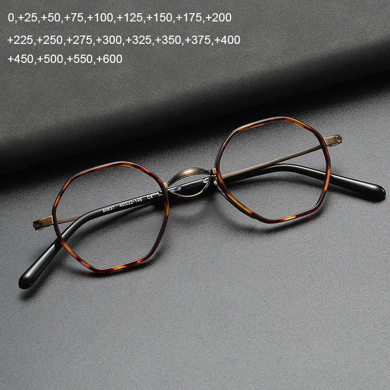 

Ins Hot Anti Blue Light Reading Glasses Men Women Retro Tortoise Handmade Titanium Presbyopic Eyeglasses Customized Precription