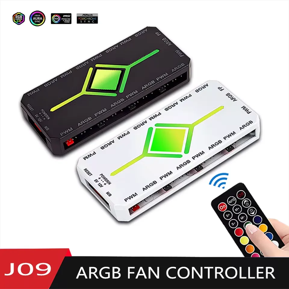 1 To 9 Ports 3 in 1 4 Pin PWM Magnetic Fan Hub SATA Power Supply ARGB Controller PWM & ARGB Cooling Fan Hub Splitter for PC Case