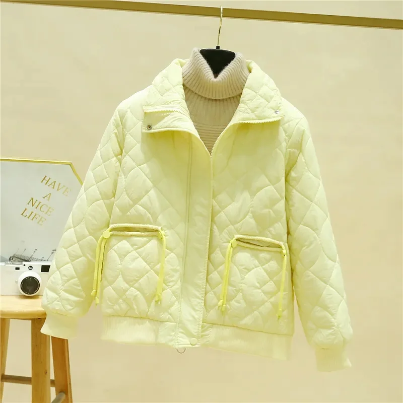 2024 New Korean Women\'s Winter Jacket With Stand Up Collar Placket With Buttons And Floral Quilting With Cotton Sandwich In The