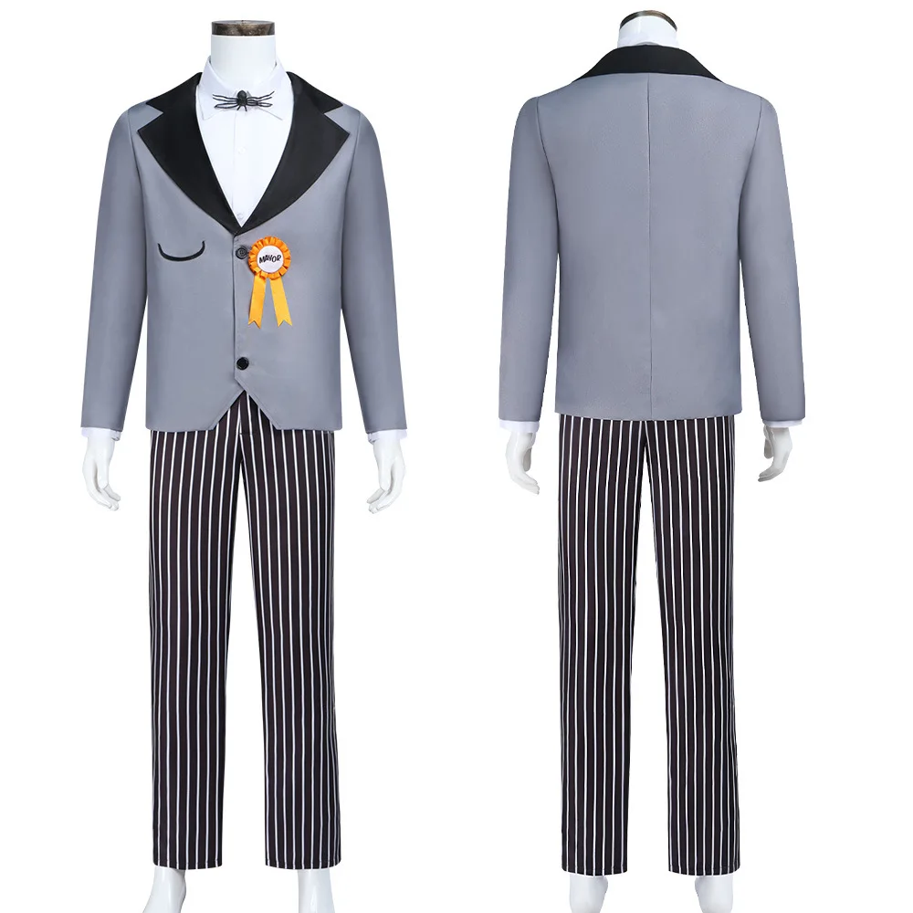

Mayor Cosplay Costume Cartoon Men'S Grey Suit Striped Pants with Hat Halloween Carnival Party Uniform Set
