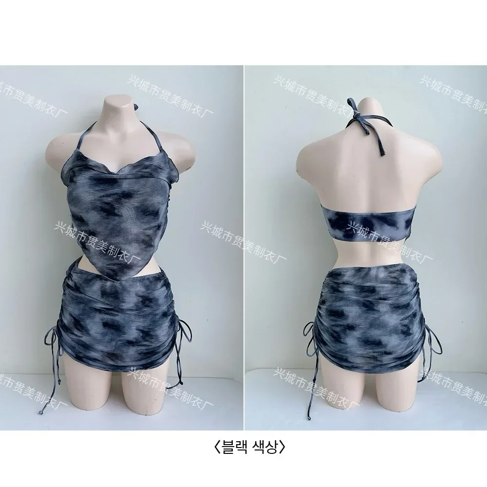 Nuevo estilo de fusión teñido puro deseo viento conservador vientre que cubre una sola pieza estilo falda traje de baño de playa de aguas termales para mujer