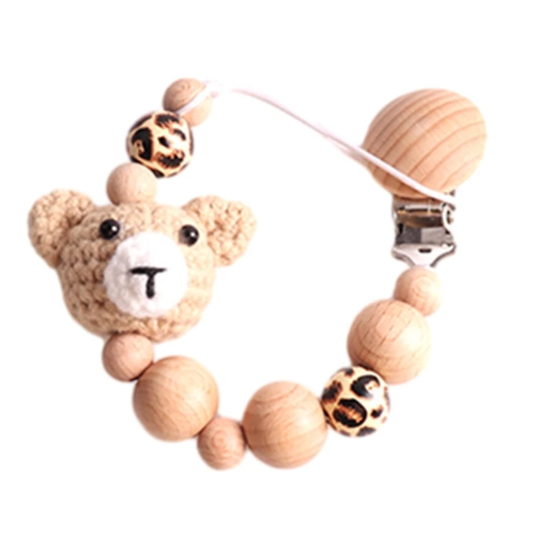 67JC Lovely Design Pacifier Clip for Boys & Girls Baby Pacifier Holder Knitted Bear Holder Fits All Pacifiers & Teether