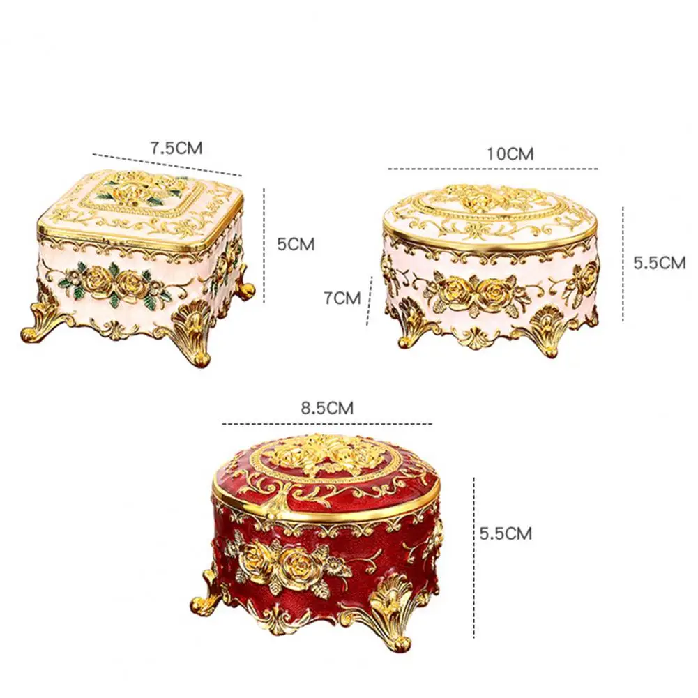 Vintage Exquisite Jewelry Box Dust-proof Anti-drop Enameled Storage Metal European Style Jewelry Holder for Bedroom