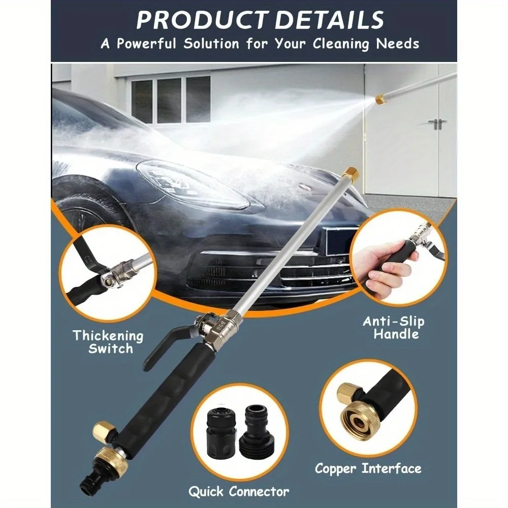High-pressure washer spray bar in one piece, equipped with two nozzles - multi-functional garden hose fitting, suitable for efficient cleaning of cars and gardens, battery-free, rust-resistant material, hose connection.