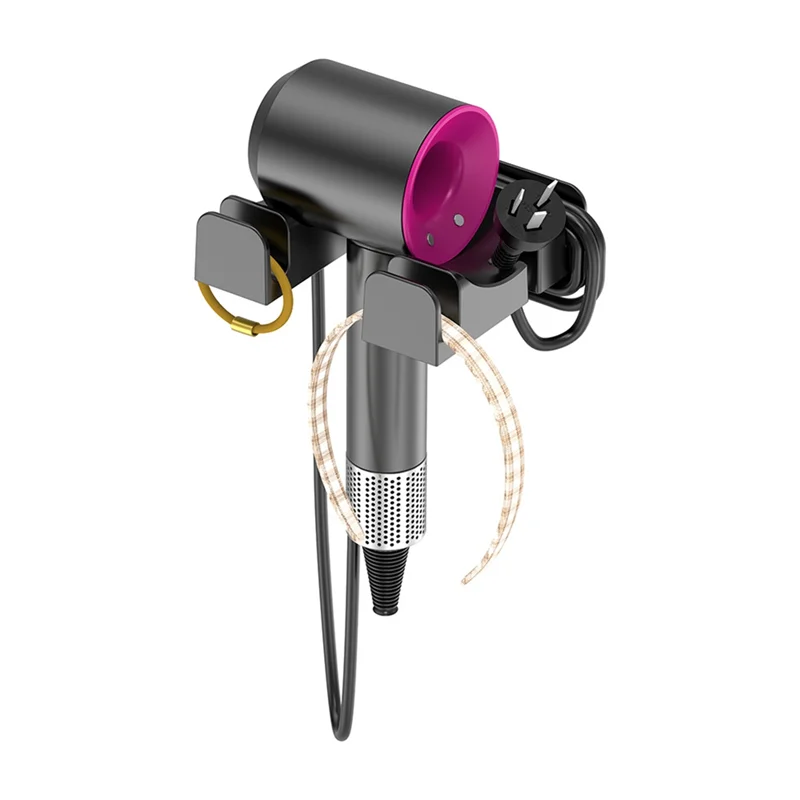 SEWS-Hair Dryer Wall Mount Bracket Compatible With Various Hair Dryers With Storage Hook And Cord Winding Device