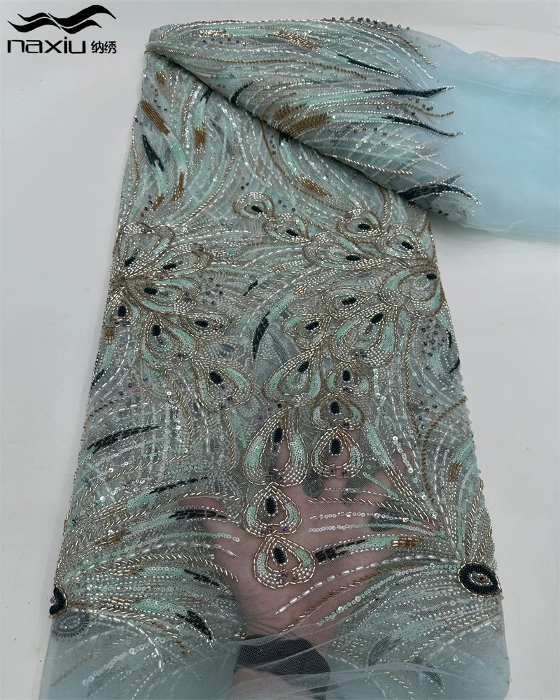 

Madison African Groom Lace Fabric High Quality Lace French Heavy Sequins Embroidery Beads Tulle Lace Fabric For Party Dress