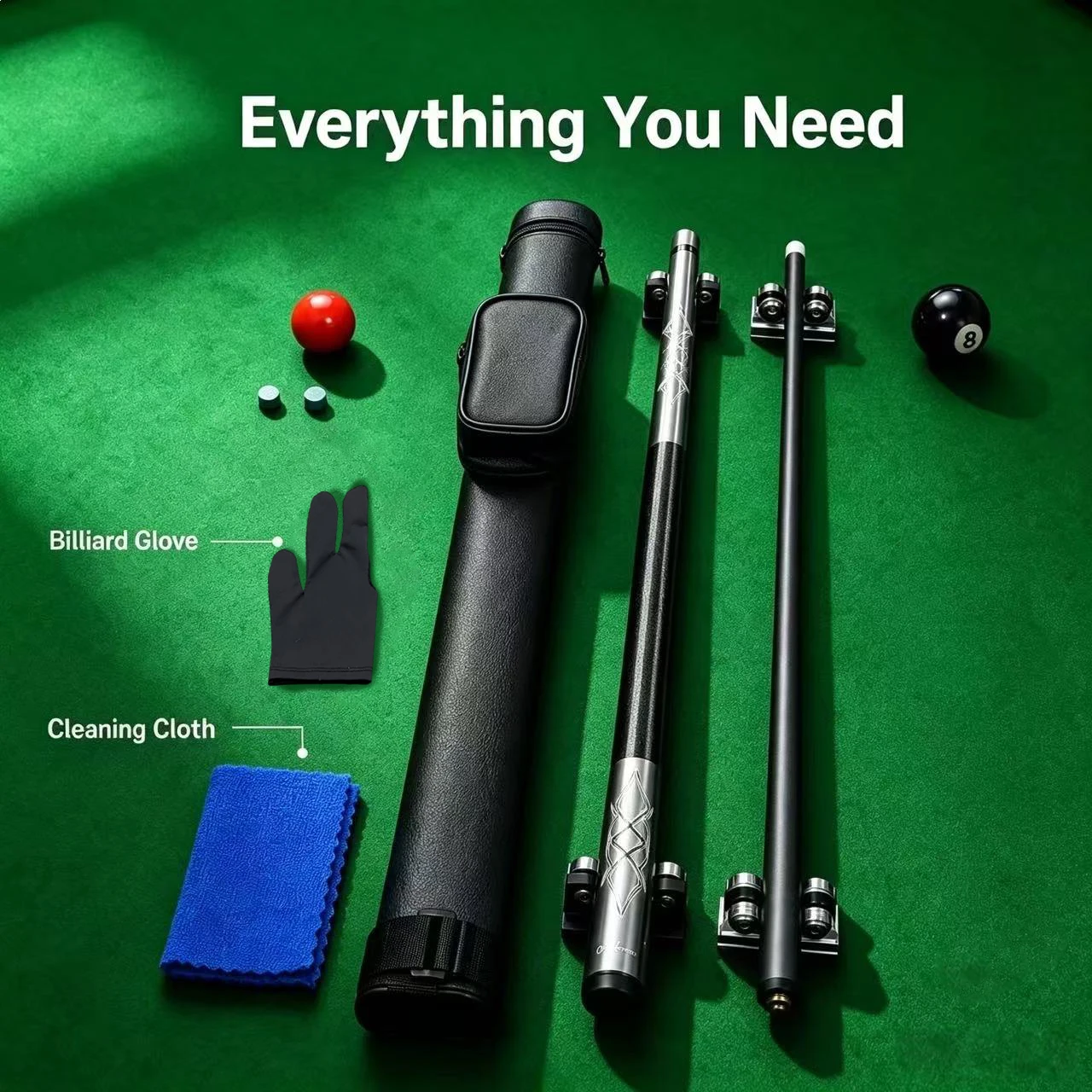 1/2 Split Pool Cue Set, 12.5mm 9-Ball Tip, Low Deflection, with Cue Case, Finger Guard & Cleaning Cloth, Portable