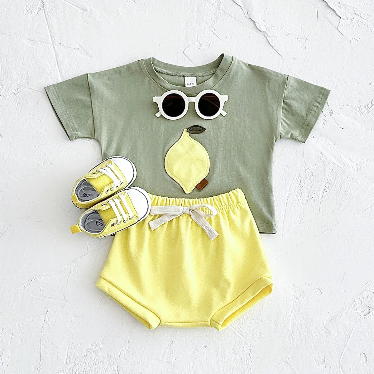 Newborn Baby Clothes Summer 2PCS Infant Toddler Set Lemon Fruit Print Round Neck T-shirt+Shorts Boys Girls Outfit Suit 0-3Y