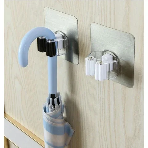 

Multi-Purpose Hooks Mop Holder, Wall Mounted Organizer Rack, Brush Broom Hanger, Kitchen, Bathroom, Waterproof Hook, Self-Adhesi