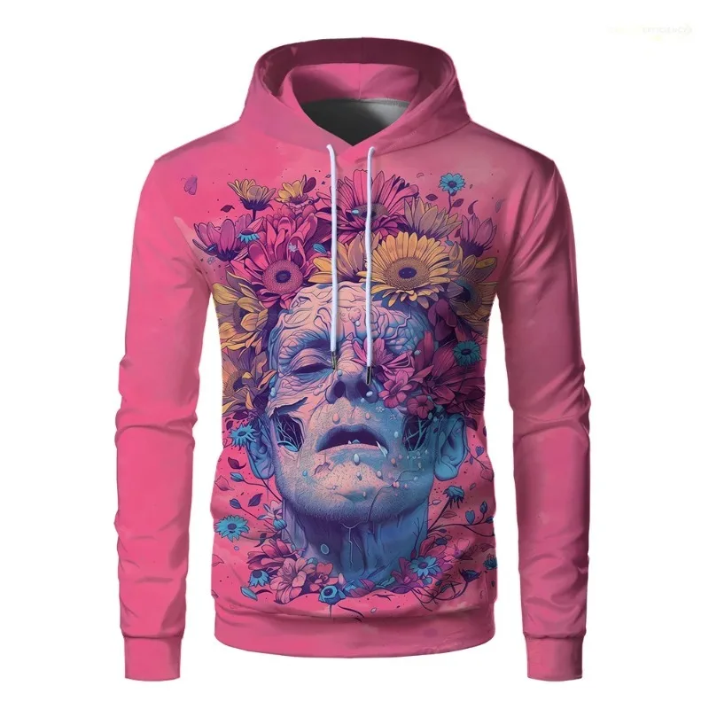 Flowers Skull 3D Printed Hoodie Vintage Van Gogh Art Style Men Pullover 2024 Dia De Los Halloween Hip Hop Streetwear