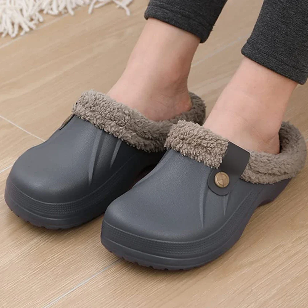 

Comwarm Winter Colgs Slippers Men Waterproof Garden Shoes Home Fur Clogs Soft Plush Slippers Bedroom Fuzzy Shoes Indoor Outdoor