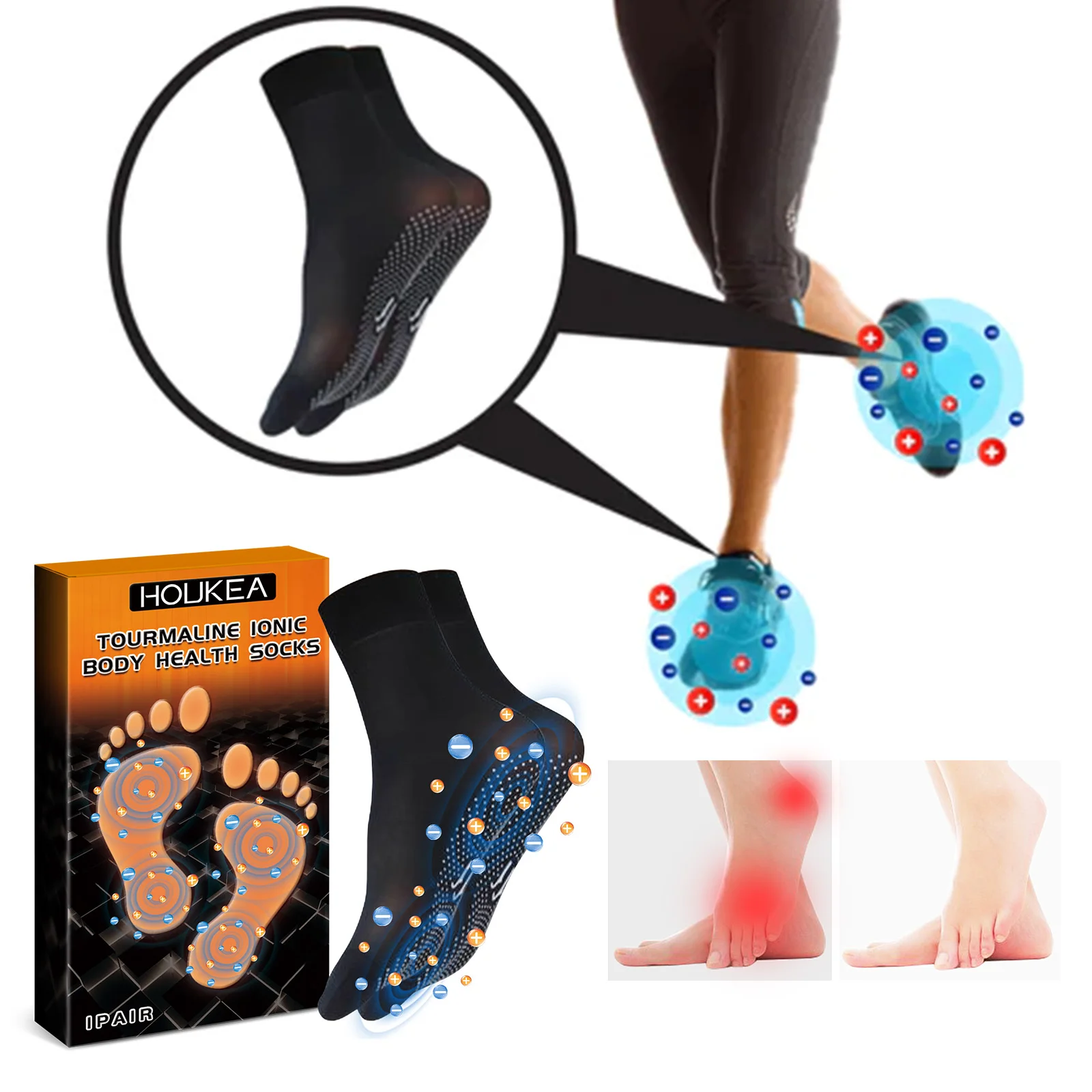HOUKEA Winter Thermal Ion Massage Socks Winter Outdoor Sports Cold-Resistant Windproof Warm Foot Care Massage Socks