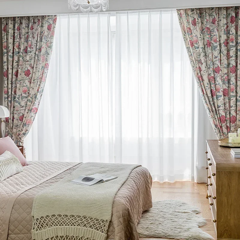 

Embroidered Custom Size American Pastoral Printing Curtains Fabric Window Curtain Living Room Dining Room Bedroom Living Room