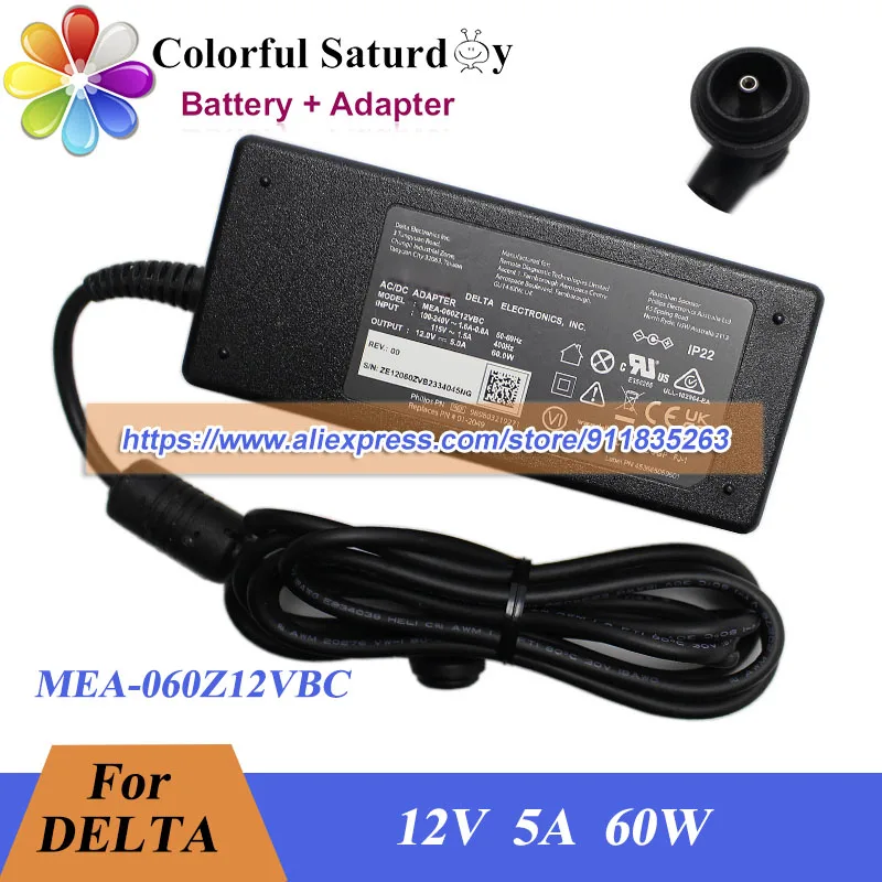 

Original DELTA 12V 5A 60W AC Adapter MEA-060Z12VBC Power Adapter for Philips Medical Equipment with 5.5x2.5mm Charger