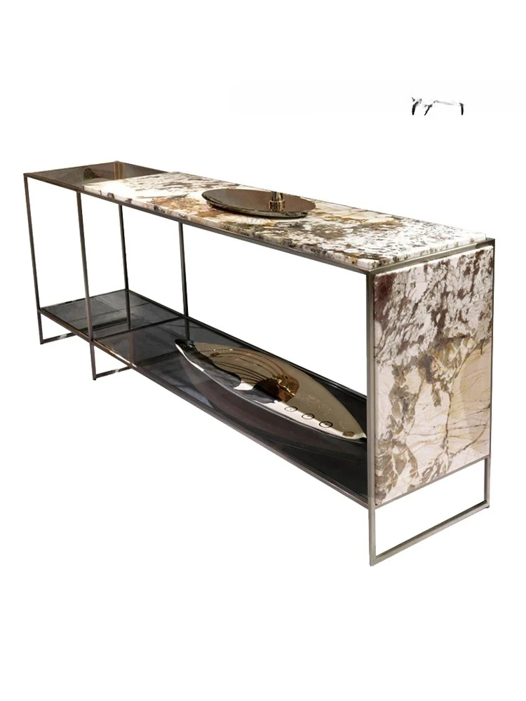 

Light luxury Italian minimalist marble sofa back few cabinets modern minimalist end view table shelf entrance table