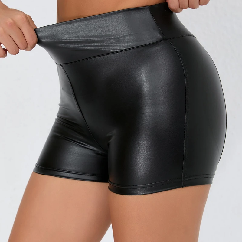 Shorts de Cuero para Mujer, Cintura Alta, Ajustados, Push-Up, Negros, Deportivos, para Fitness, Sexys y Elegantes