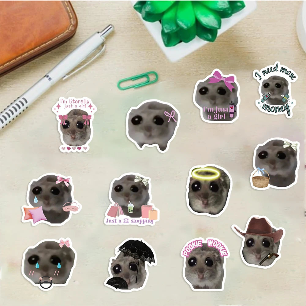 56pcs Sad Hamster Meme Stickers For Kids Laptop Luggage Skateboard Scrapbook Diary Girls Gift Sticker Funny Cartoon Toys Decals