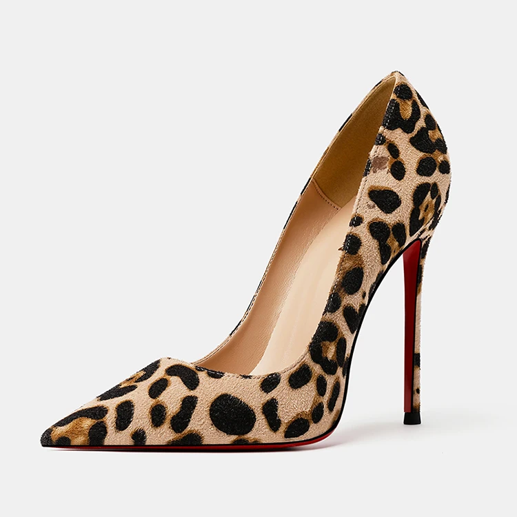 

Classics High Heels Women Pointed Shoes Leopard Red Bottoms 6 8 10 12cm Sexy Thin Heels Shallow Black Matte Leather Shoes 35-44