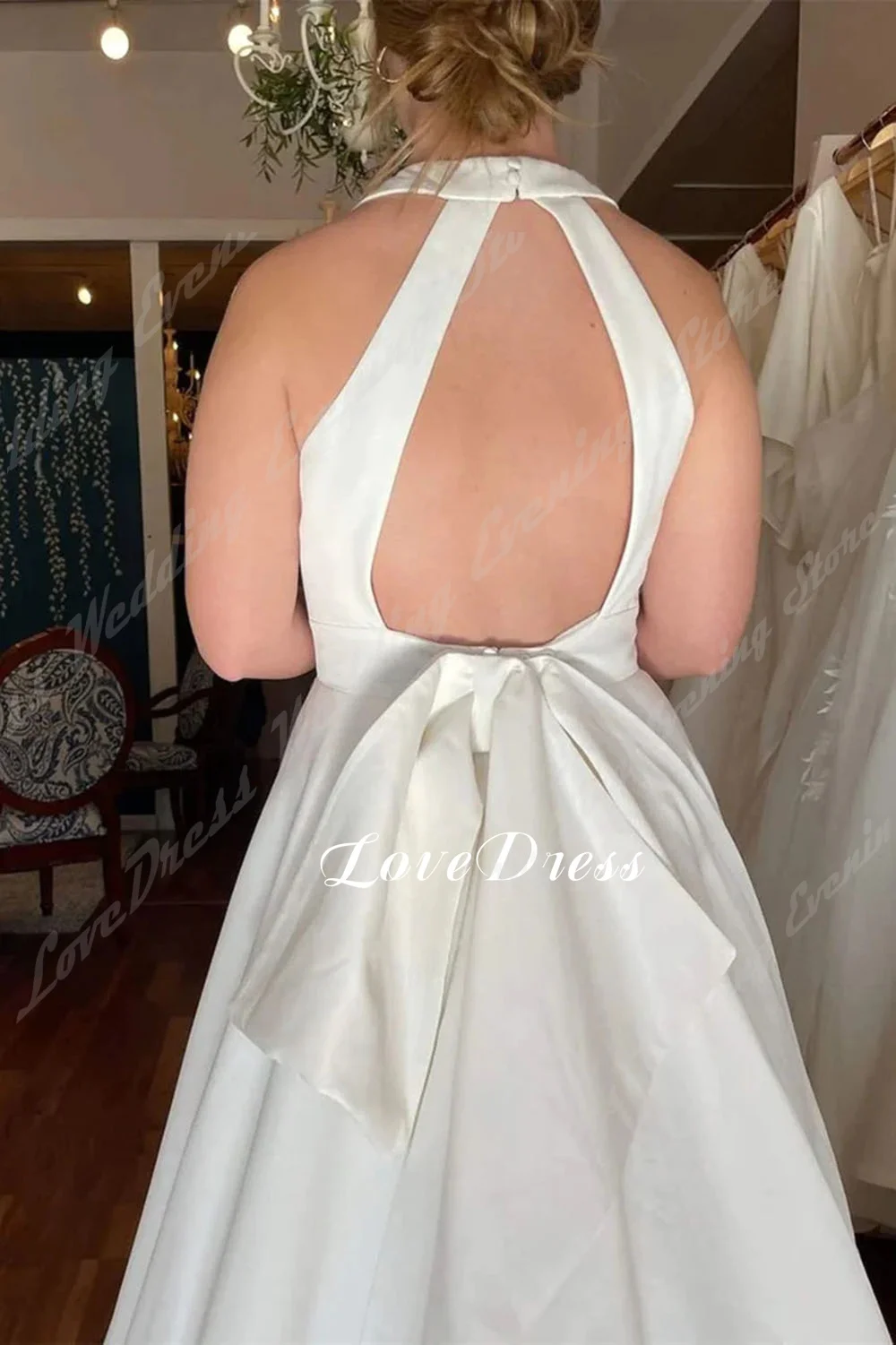 Lovefur s-Robe de mariée en fibre à col licou pour femme, ligne A, simple, mariée sans noir, quel que soit le train en satin, 2023