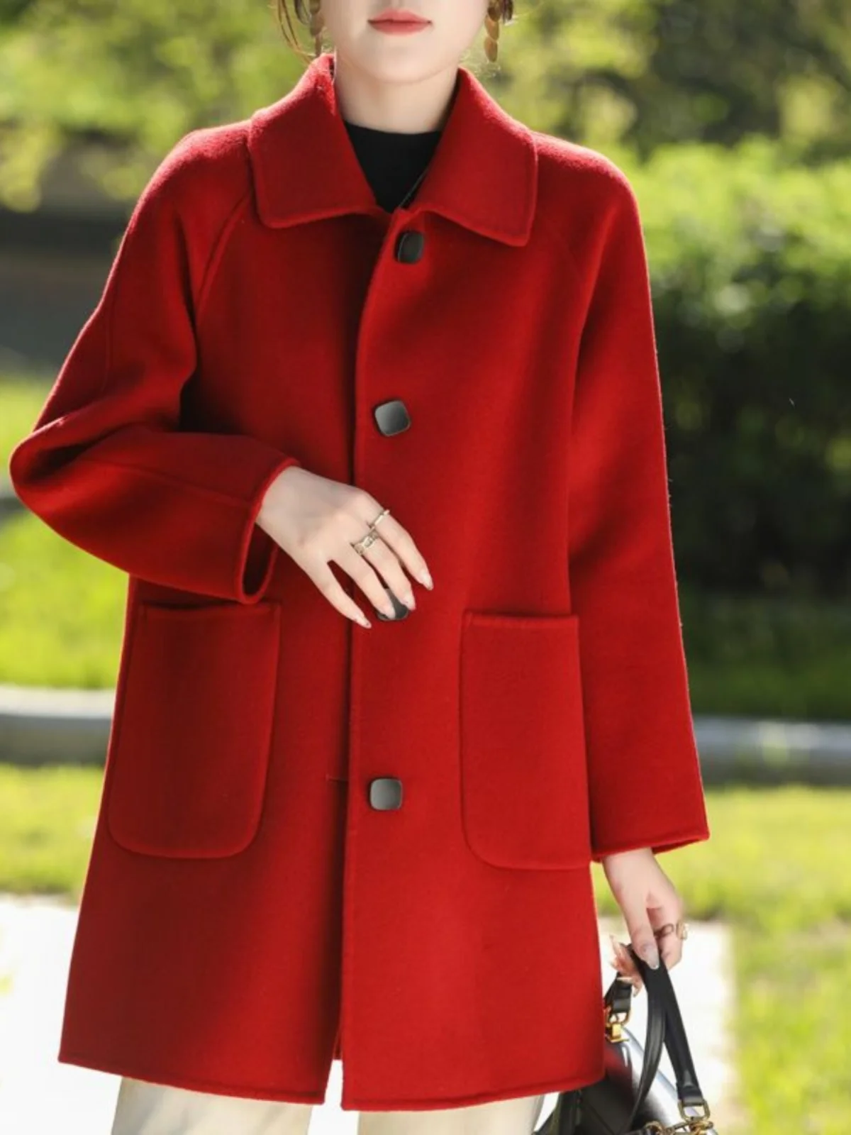 

Двустороннее шерстяное пальто женское повседневное с воротником-стойкой, осенне-зимняя верхняя одежда, мягкая комфортная ткань, стандартная длина, однотонное