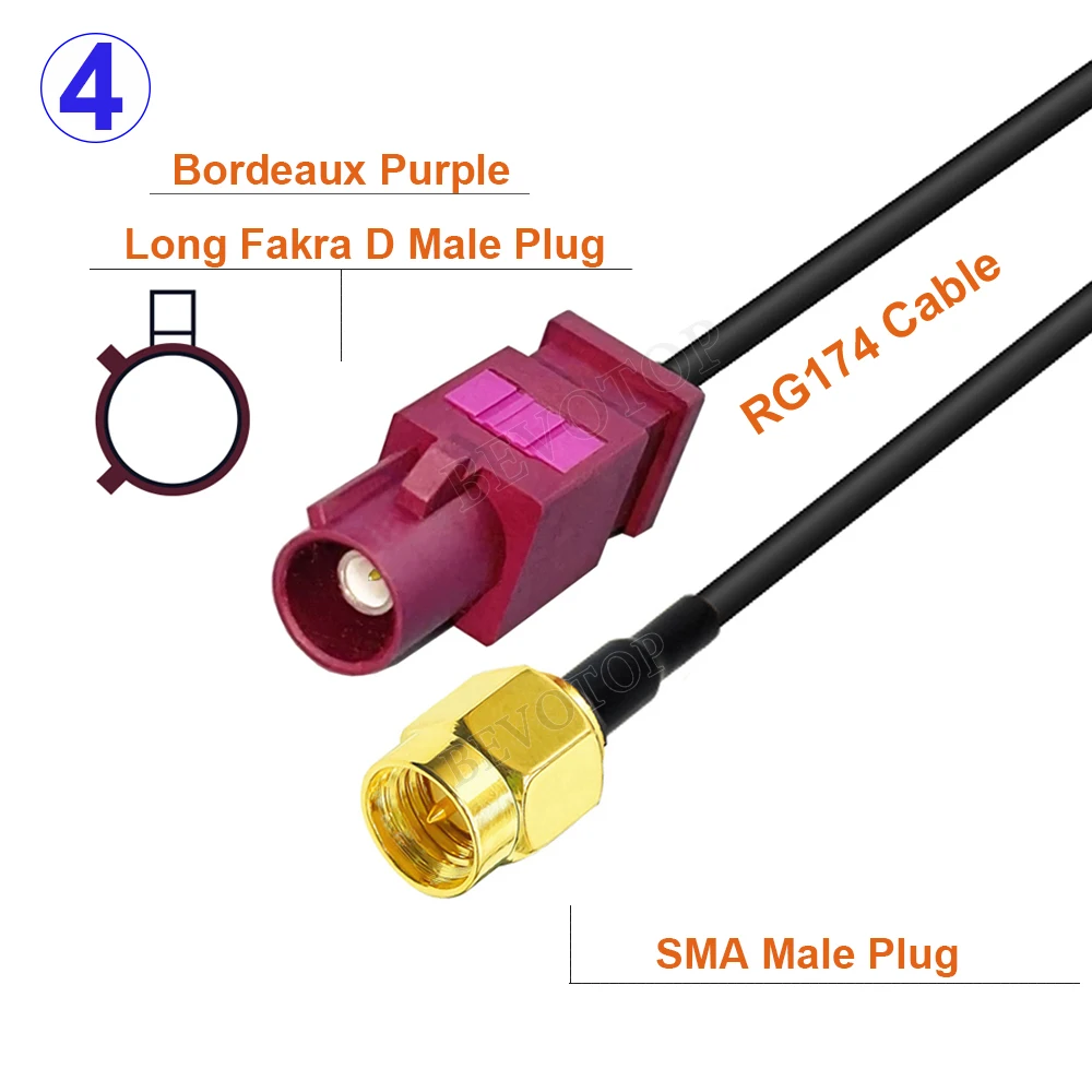 RG174 Cable Long Fakra A/B/C/D/E/F/G/H/I/Z Male to SMA Male Connector Car GPS Navigation Antenna Extension Cord RF Coax Pigtail