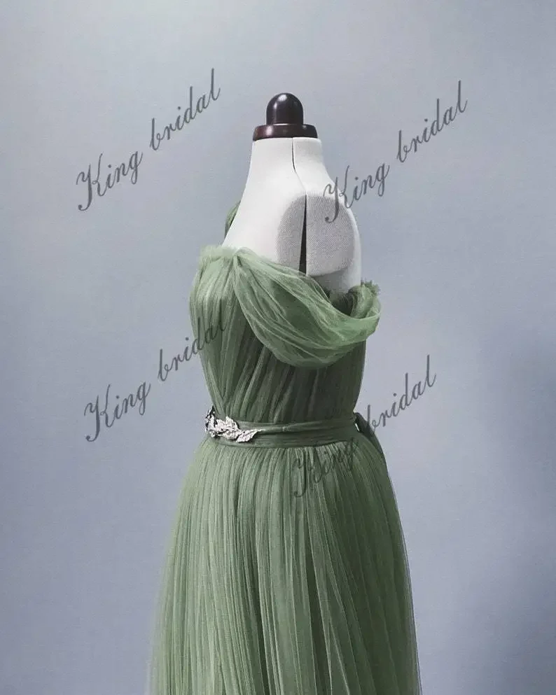 Corset Wedding Dress with Silver Belt Tulle Draped Off Shoulder Dress Sweetheart Evening Gown Prom Formal Dress Women Elegant