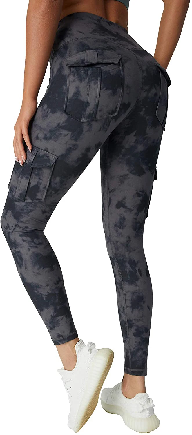 Women's High Waist Yoga Leggings with 4 Pockets,Tummy Control Workout Running 4 Way Stretch Cargo Pocket Leggings