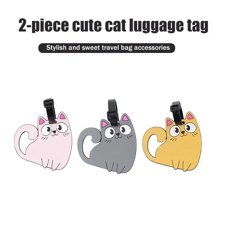 2-teiliges Niedliches Katzen-Gepäckanhänger-Set, Langlebiges PVC-Material, Stilvolles Reisegepäck-Zubehör, Gepäck-Bordkarte – Detail 1